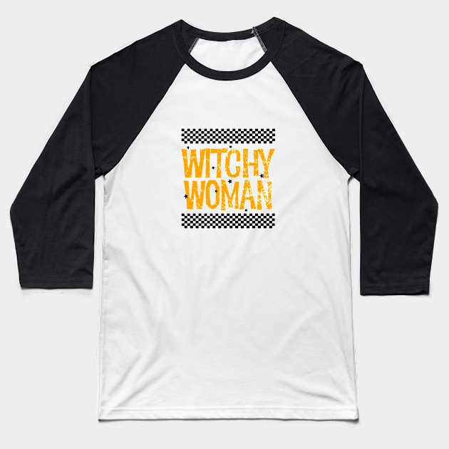 Witchy Woman Baseball T-Shirt by theplaidplatypusco